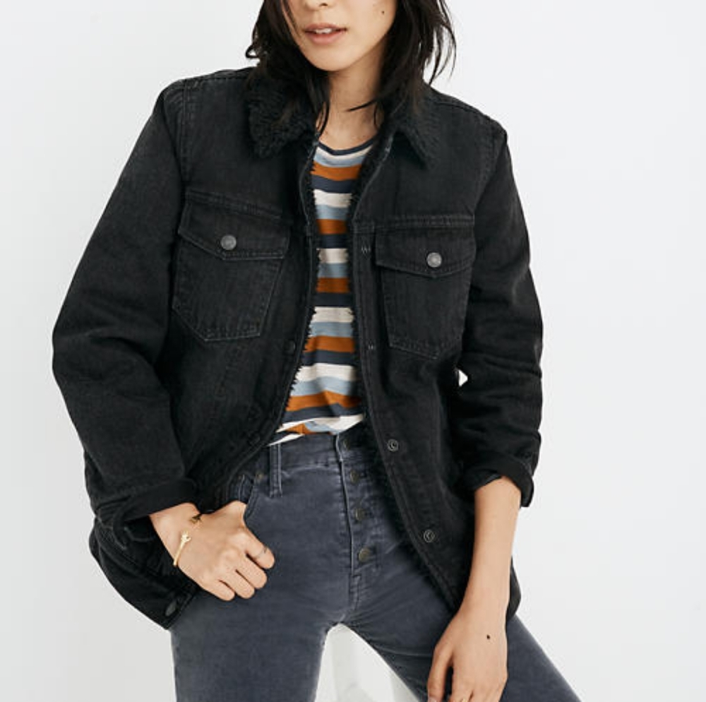Madewell Oversized Jean Jacket Sherpa, Black